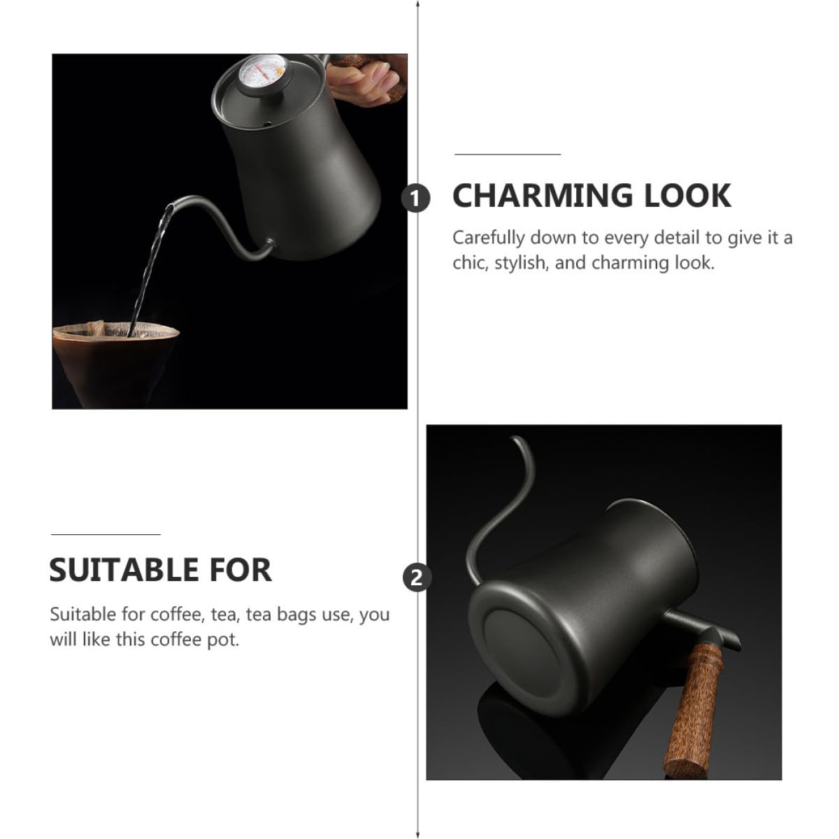 Milisten Tetera y Diseño Chic de 550 Ml Filtro de Goteo de Acero Inoxidable Mango Ergonómico para Infusiones de Té y Café en Casa