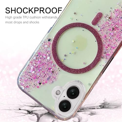 Image of mobistyle Glitter Cover Case for iPhone 16 | 6.1-Inch Compatible with Mag-Safe, Shiny Cute Bling Sparkle for Women and Girls Phone Cover iPhone 16 (Pink)