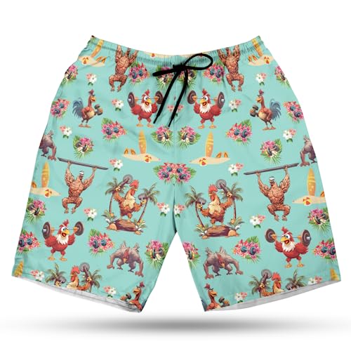 Workout Men's Swim Trunks - Animal Lovers Hawaiian Shorts for Men, Men's Summer Bathing Shorts Set 27