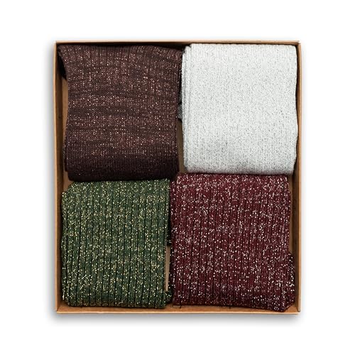 Image of RAFRAY Women's Glitter Socks Crew Length, Premium Shiny Sparkly Socks in Gift Box, 4 Pairs, Size US W: 5-9.5 EU: 36-40