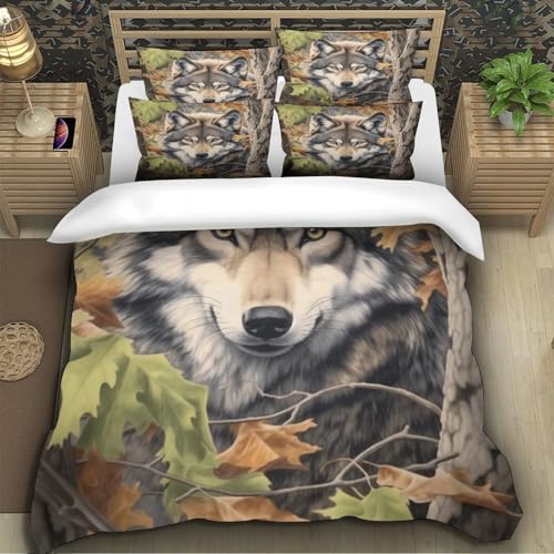 Housse de couette loup 140x200 parure de lit imprimé 3D microfibre pour lit simple garçon - 5