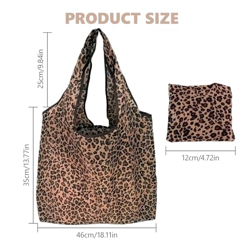 GXAHSOL Foldable Reusable Shopping Bag, Leopard Print Ladies Shopping Bag, Lightweight Foldable Washable Grocery Bags, Eco Tote Handbag, for Daily Use Groceries, Travel, Picnic, Storage - Image 6