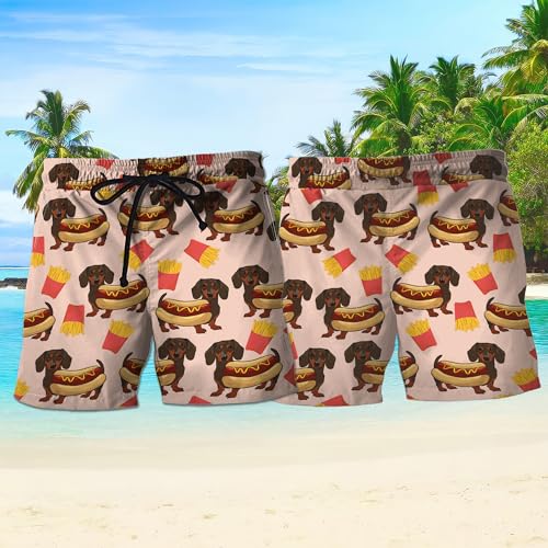 V-DECORPARKS Dachshund Mens Swim Trunks - Dog Lover Swimming Trunk for Men - Beach Shorts, Mens Swim Shorts 382