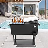 HopeHope Rolling Cooler Cart - Portable Patio Party Bar Drink Cooler - Outdoor Standing Cooler with Wheels - 80Qt Ice Chest