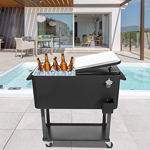 HopeHope Rolling Cooler Cart - Portable Patio Party Bar Drink Cooler - Outdoor Standing Cooler with Wheels - 80Qt Ice Chest