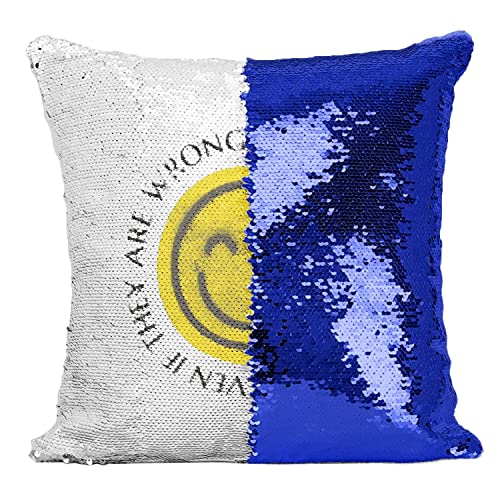 Coussin sequin bleu Wrong Optimism au message blague anglais - 2