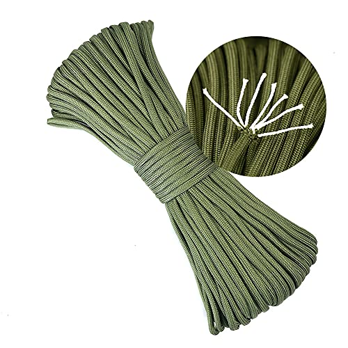 PSKOOK Outdoor Parachute Cord Mil-Spec Commercial Grade 550lb Type III Nylon Paracord 100 Feet Camping Rope (Army Green)