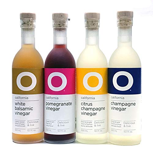 O Olive Oil Vinegar 4 Variety Pack - Citrus Champagne Vinegar, Pomegranate Vinegar, Champagne Vinegar, White Balsamic Vinegar