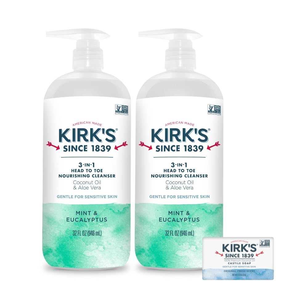 Kirks 3-in-1 Head to Toe Nourishing Liquid Cleanser Travel Size Bar Soap - for Men Women Children -