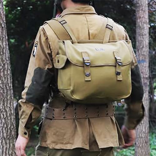 SUNRISING US Army WW2 M1936 Musette Bag Messenger Bag with Shoulder Strap,12" WWII Canvas Vintage Tactical Satchel Bags Military Crossbody Haversack Messenger Bags2