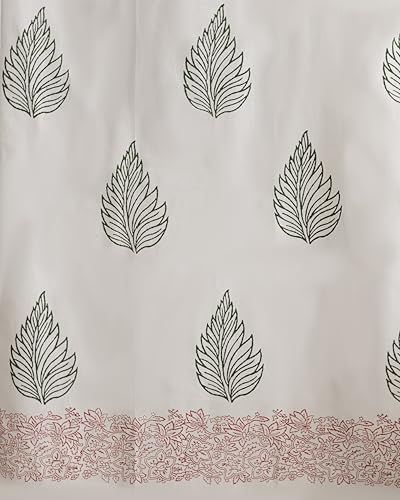 Image of THE LINEN COMPANY Printed Cotton Curtains 4 Feet for Window, Duck Canvas Leaf Design Curtains, Small Window Panels, 4ft Set of 2, Green Leaf