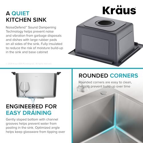 KRAUS Fairlane 15-inch Drop In/Top Mount Single Bowl 18-Gauge Stainless Steel Kitchen Bar Sink, KHT631-15 - image 6