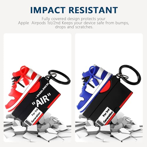 Image of Gedicht [2Pack] for Apple Airpods 3rd Generation Case Cover, Cute Cartoon Shoe Box Soft Silicone Protective Cases for AirPods 3 Case with Keychain for Women Men, Red+Dark Blue