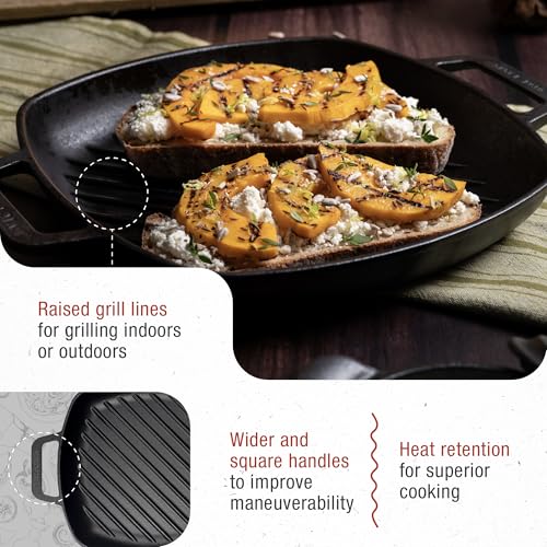 Image of Victoria Cast Iron Square Grill Pan with Double Loop Handles, Made in Colombia, 10 Inches