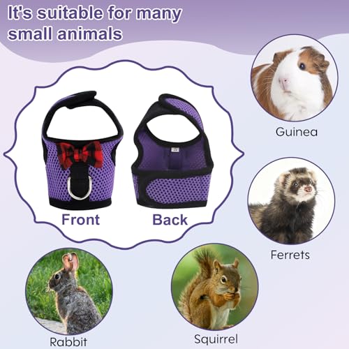 Image of Guinea Pig Harness and Leash，2packs Guinea Pig Clothes Baby Ferret Rats Hamster Soft Mesh Harness Leash for Decoration，Hamster Harness can be Adjusted to Any Size. (Pink + Purple)