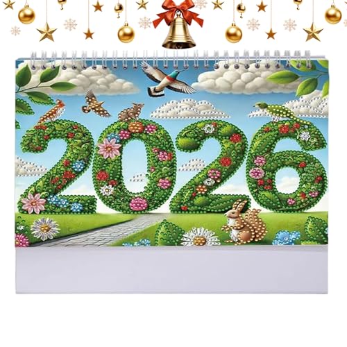 2026年 デスクカレンダー | 2026年 12ヶ月 デスク用カレンダー - ラメアート タスクプランナー 学習机の飾り 子供 10代 学生 大人 勉強部屋