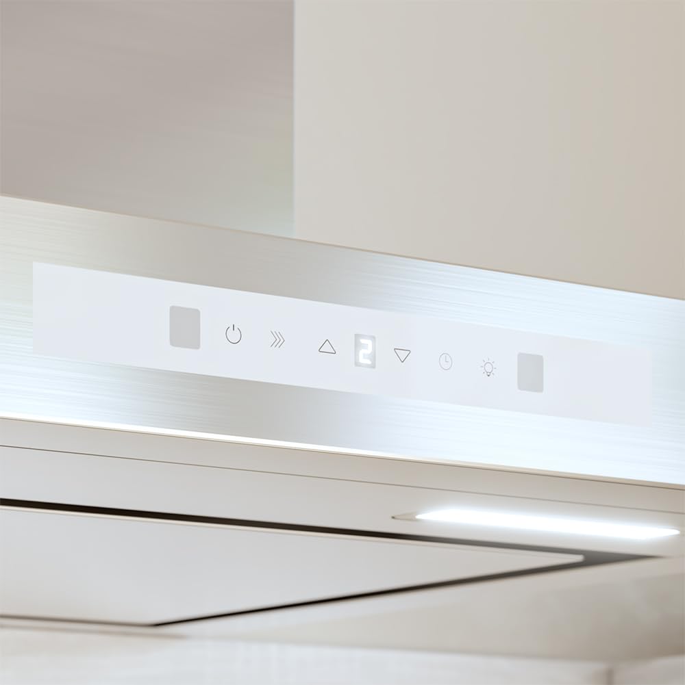 Cecotec Campana Extractora 60cm Tipo T Bolero Flux Tt 608000 Slim Glass White A++. Acabado Acero Inox Succión 800M3/H, Bajo Consumo, Display Táctil, Filtro Carbono, Hand Movement Control