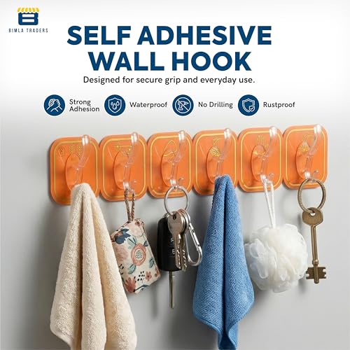 Image of Btag Waterproof Stick on Adhesive Wall Hooks | No Damage, Easy Installation | Smart Storage Solution | Heavy Duty Hooks for Photo Frames, Wall Clocks, Keys, Hanging Robe | Multicolor (1 Set of 6 Pcs)