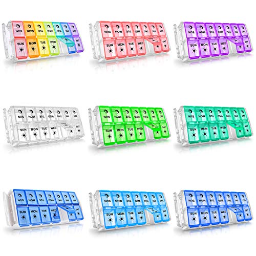 Image of Weekly Pill Organizer 7 Day 2 Times a Day Extra Large, Quick Fill 2022 Fullicon AM PM XL Daily Pill Cases Pill Box with Detachable Base - Pink (Patent Registered) (Pack of 2)