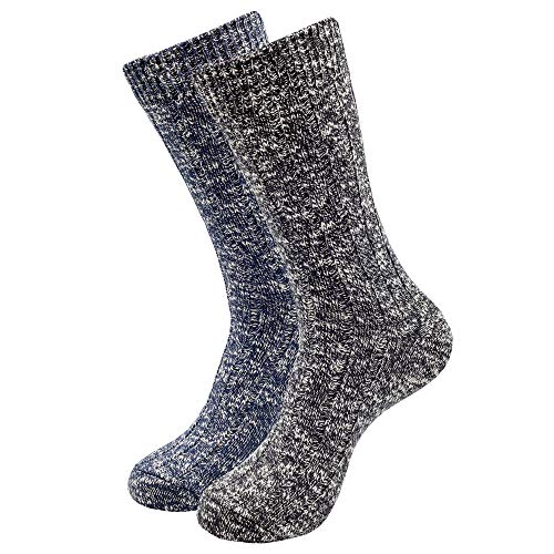 1SOCK2SOCK - Mens Thick Wicking Thermal Turkish Cotton Crew Socks - Cold Weather & Hiking