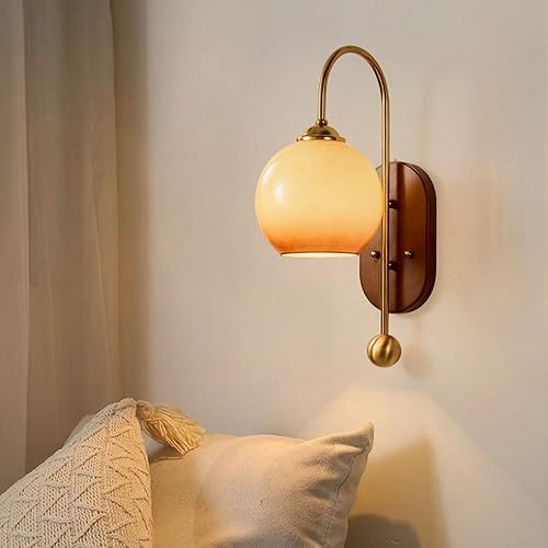 Miniatura 4 de Vintage Gold Metal Wall Sconce Glass Hardwired Wall Lamp Retro Vanity Lighting E26E27 Base for Bedroom Living Room Hallway Wall Light(A)