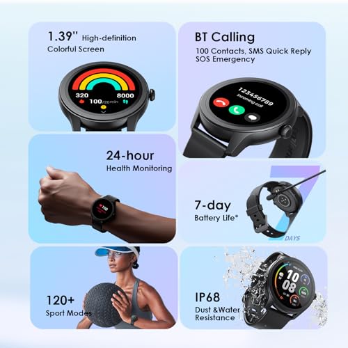 Oraimo Watch 2R OSW-30 Smart Watch — 1.39″ HD Display, Bluetooth Calling, Heart Rate & SpO₂ Tracker, 120+ Sports Modes, IP68 Water Resistant - Black