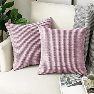 Woaboy Pack of 2 Throw Pillow Cases Corduroy Big Corn Square Cushion Cover Home for Sofa Chair Couch Bedroom Decorative Pillowcase 16x16 Inch 40x40cm Brown