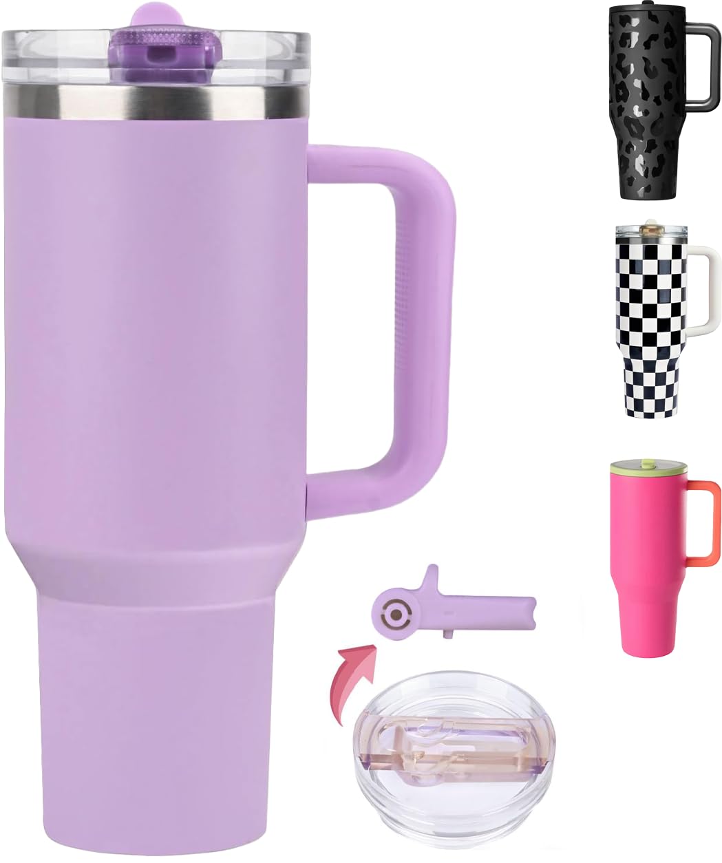 ZHUIYIWIN Tumbler with Folding Straw and Handle, Water Bottle Coffee Cup Travel Mug for Cold or Hot Drinks, Double Wall Stainless Steel Vacuum Insulated Tumbler (Deep Purple, 1180 ml)