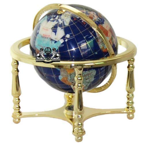 Unique Art Since 1996 13-Inch By 9-Inch Blue Lapis Ocean Table Top Gemstone World Globe With Gold Tripod, 220-Gb-Blue-Gold #TOP2