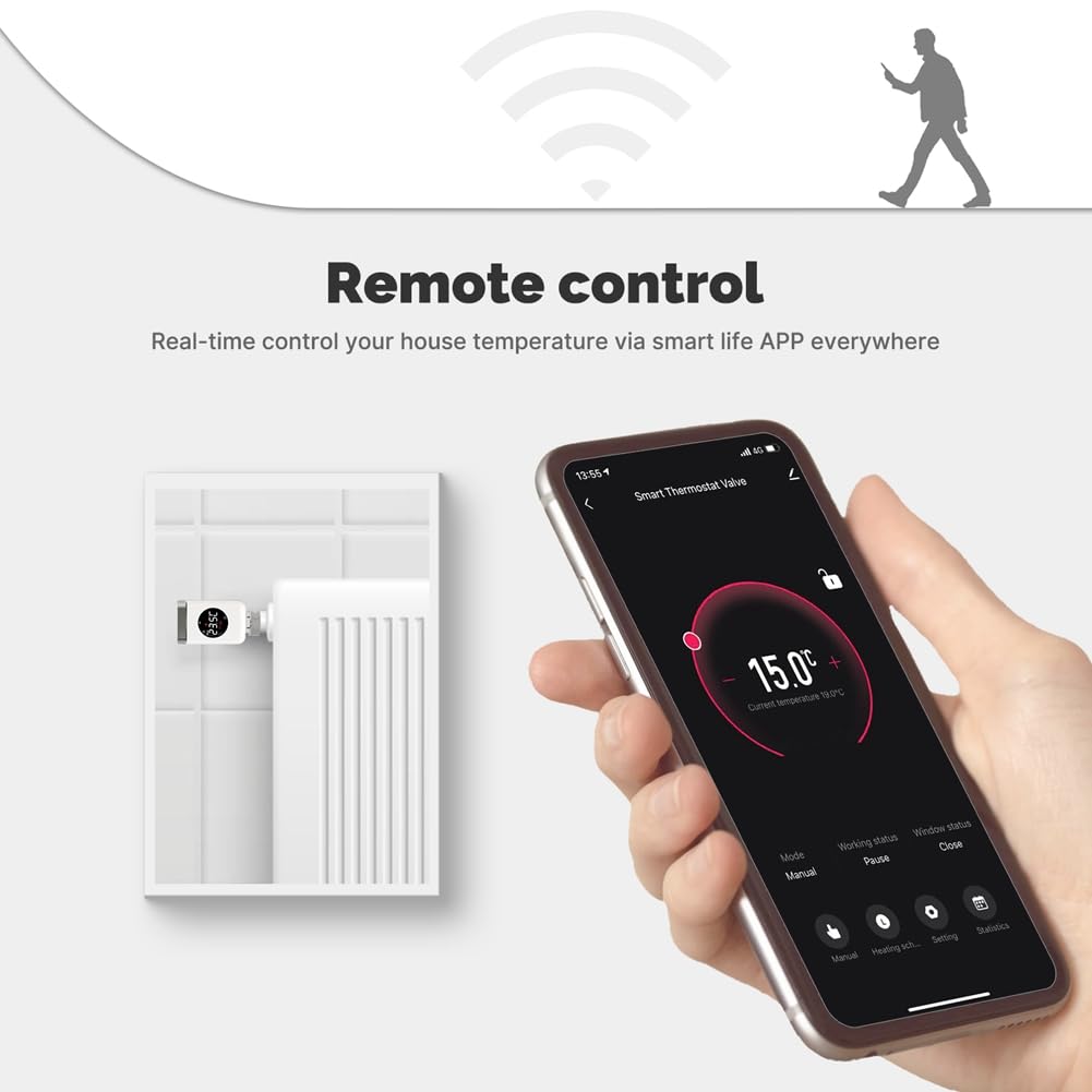 Tuya Smart WiFi, cabezal termostático, actuador de válvula de radiador, controlador de temperatura inteligente TRV WiFi, vida inteligente, WiFi, duradero, fácil de usar