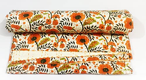 Kantha couette en coton fait main imprimé fleurs 228x274cm INDACORIFY - 5