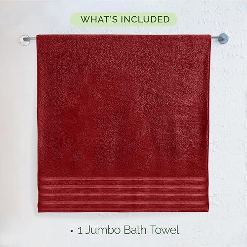 Image of Elegant Comfort 100% Turkish Cotton 4 Lines Viscose Stripe Jumbo Bath Towel - Hotel Spa Quality Extra Large 35 x 70 Inch Bath Towel Ultra Soft, Super Absorbent Quick Dry Large Bath Towel, Burgundy