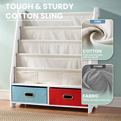 Image of SEIRIONE Sturdy Kids Bookshelf, 5-Tier Book Shelf for Kids Room, Nursery Room, Playroom Classroom, Deep Slings to Keep Books Upright, Ideal Height for Toddler Age 3+, White