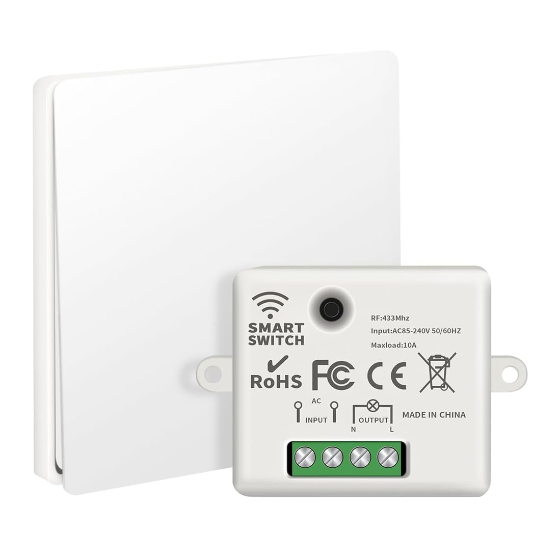Wireless Lights Switch Kit, Wireless Remote Control Switch with Easy-to-Install Receiver, No Wiring Self-Powered Waterproof, Include 1 Pcs Rf Switch and 1 Pcs Receiver