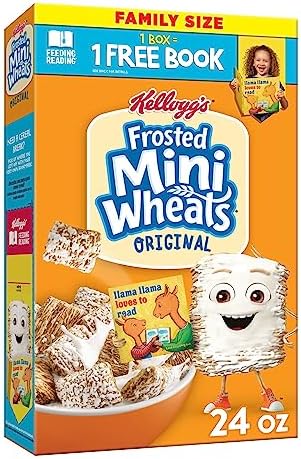 Kellogg's Frosted Mini-Wheats Cold Breakfast Cereal, High-Fiber, Whole Grain, Family Size, Original, 24oz Box (1 Box)