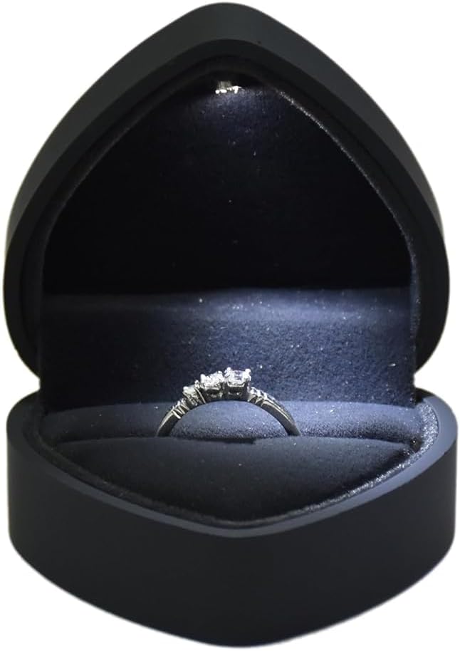 Heart Shape Jewellery Box with LED Light for Proposal Wedding Engagement (BLACK (MATT), Ring (2.75x2.75))