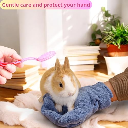 Hamster Calming Bite Proof Gloves and Grooming Brush Set, Hamster Bite Resistant Gloves Massage Brushes, Anti-Bite Glove Grooming Supplies For Small Animals Rabbit Rat Sugar Glider (Pink) - Image 5