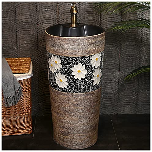 GLJTUO Baños Lavabo De Pedestal De Lujo De Cerámica Fregadero Redondo Independiente Fregadero De Lavabo De Pedestal Lavabo De Cerámica De Arte Independiente para Interior Y Ext(W)