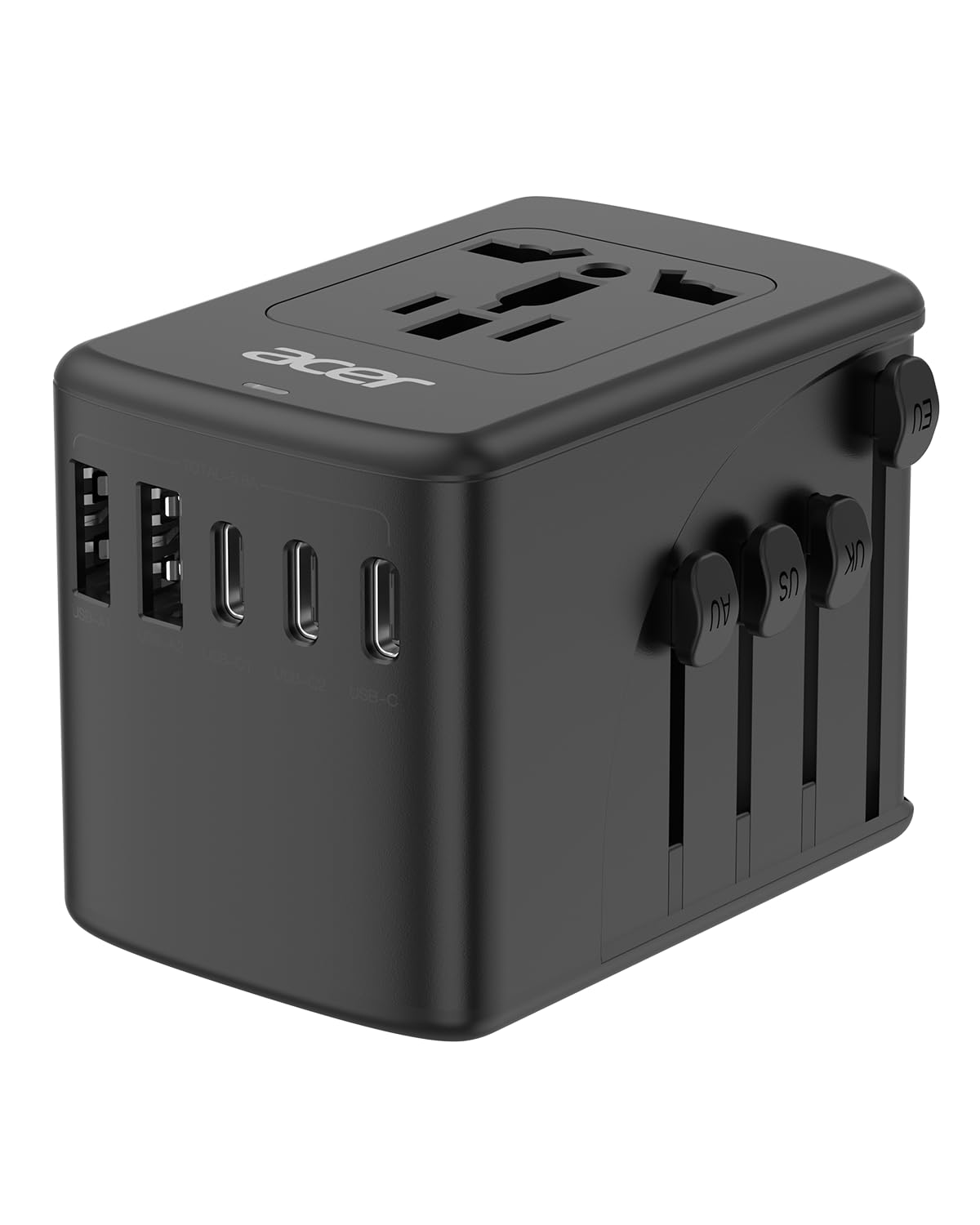 Acer Universal Travel Plug Adapter - International Power Adapter with 5 USB Ports (3 USB C) 5.8A, Worldwide Outlet Charger for USA to European UK France Germany Spain, Type C/E/F/G/I/L/A, Black