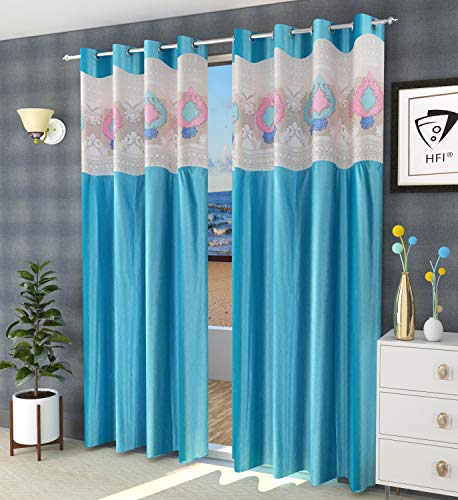 Image of LaVichitra Polyester Door Curtain with Designer Net (7ft, Aqua Blue) -2 Pieces