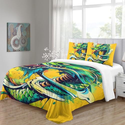 Housse de couette dragon imprimé 3D en microfibre premium avec taies d'oreiller - 5