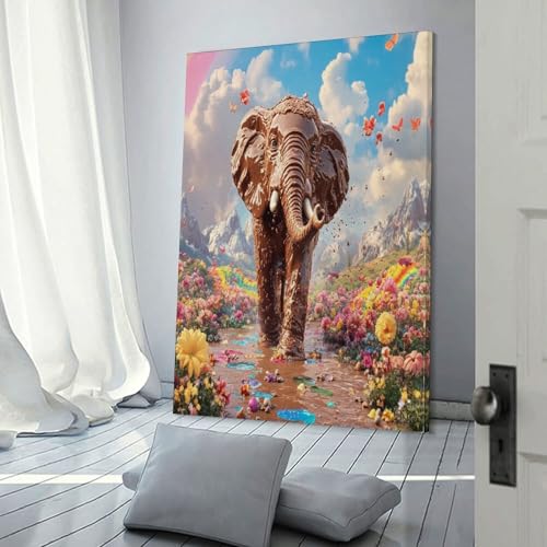 Tableau impression sur toile éléphant, affiche décoration murale chambre 50x75