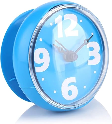 Miniatura 2 de Reloj de baño, reloj de ducha impermeable, reloj de pared mini reloj con alarma y ventosa agujero para colgar para dormitorio, baño, cocina (azul)