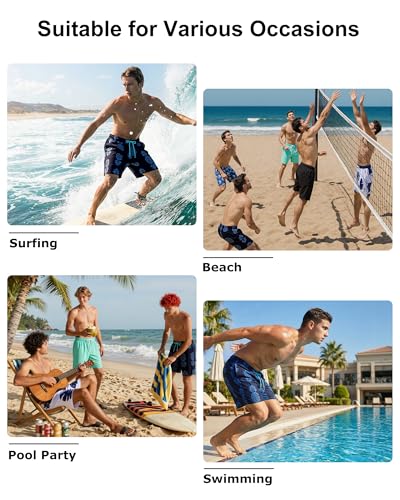 Image of Mens Swim Trunks with Compression Liner 2 in 1 Quick Dry Swimming Shorts Swimwear Bathing Suits with Pockets