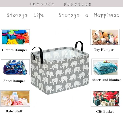 Image of Kid Storage Basket Gift Shelf Basket Toy Storage Bin, Nursery Basket Organizer Box for Children Room Deco With Handles (Elephant)