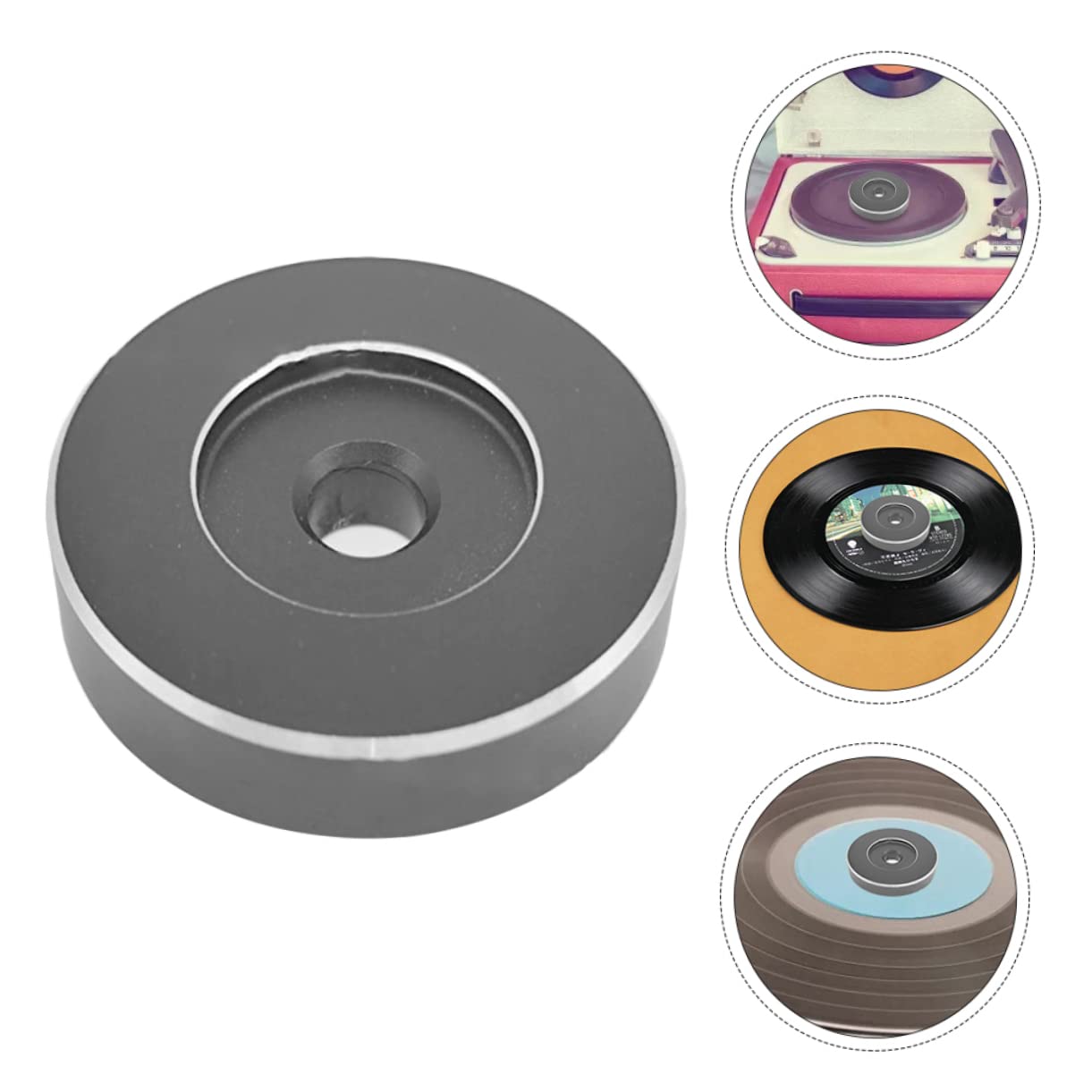 BESTonZON Metallo Nero 5 Pezzi 45 Cupola Del Giradischi in Vinile Adattatore Per Giradischi Disco in Vinile Da 7 Pollici Adattatore Per Da 7 Pollici Buco Alluminio Metallo
