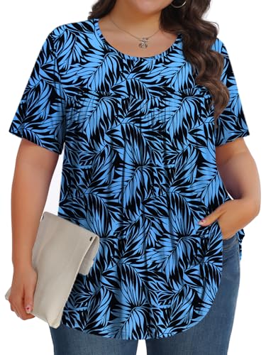 Image of Tencede Womens Plus Size Tops Tunic Short Sleeve Crew Neck Shirts Casual Soft Blouse 1X-5X