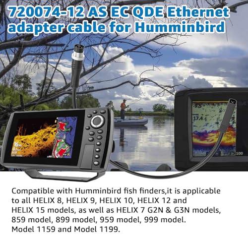 Image of 720074-12 AS EC QDE Ethernet Adapter Cord for Humminbird Fish Finders | Compatible with Humminbird Fish Finders HELIX 7,8,9,10,12,15 & More | 17-Inch for Humminbird fish finder cable