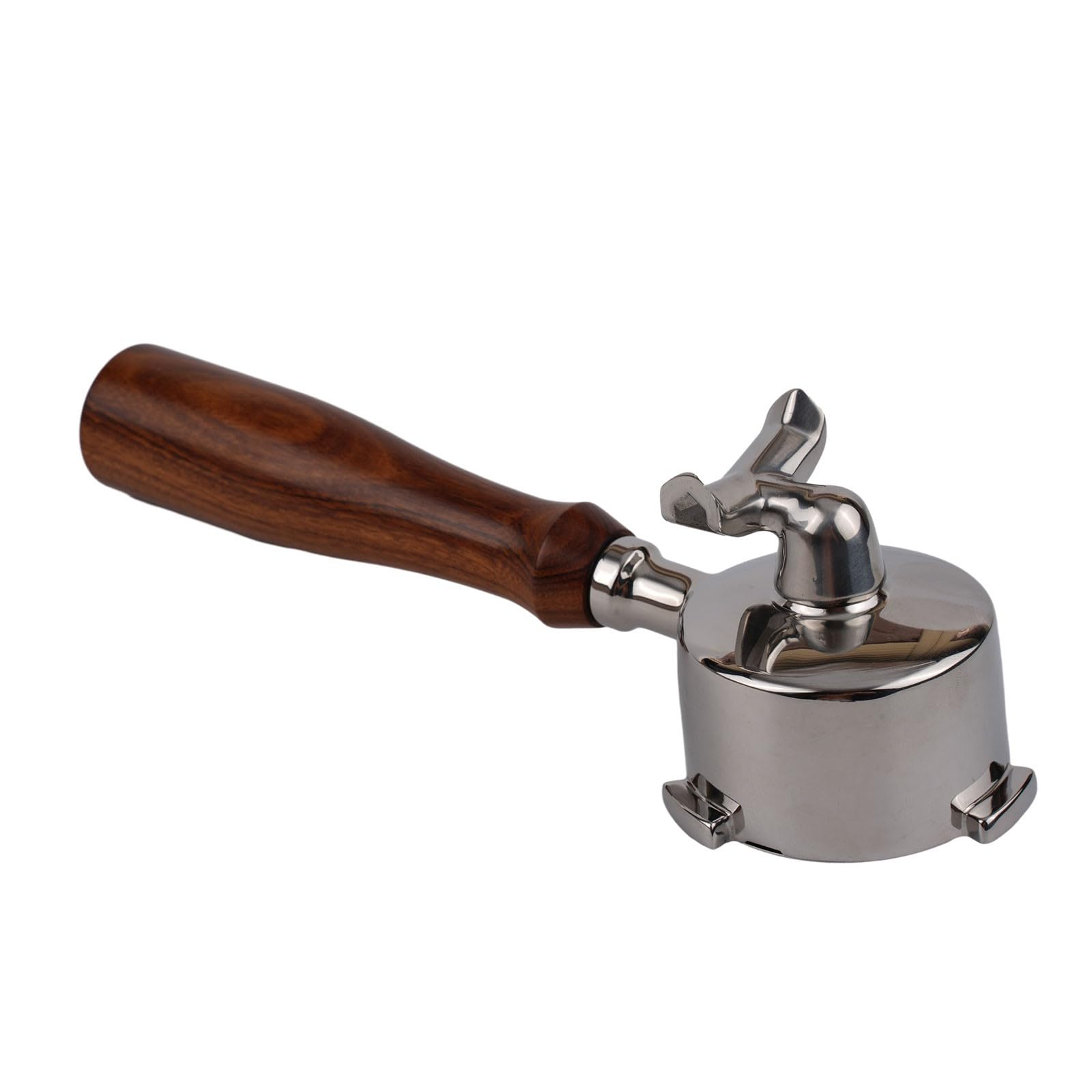 Portafiltro da 51 mm con doppio beccuccio e manico in legno massello, cestino non pressurizzato a 3 orecchie per macchina da espresso, in acciaio inossidabile