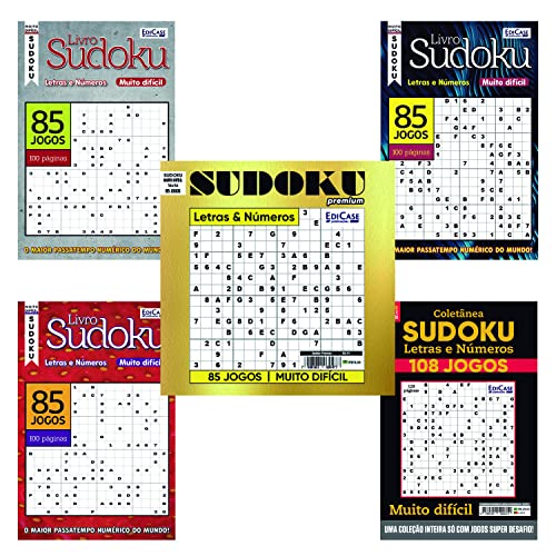 Kit 5 Livros Sudoku - Letras e Números Ed.1: Nível Muito Difícil